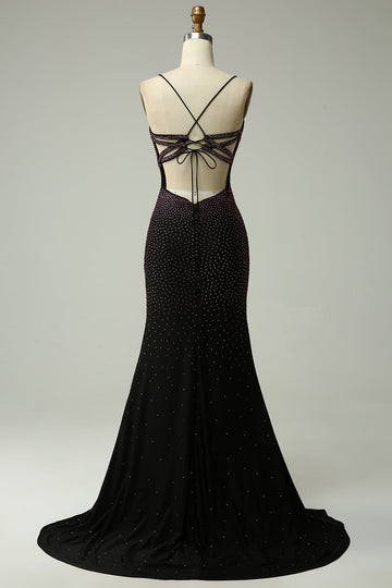 Dark Purple Spaghetti Straps Mermaid Ball Dress with Beading
